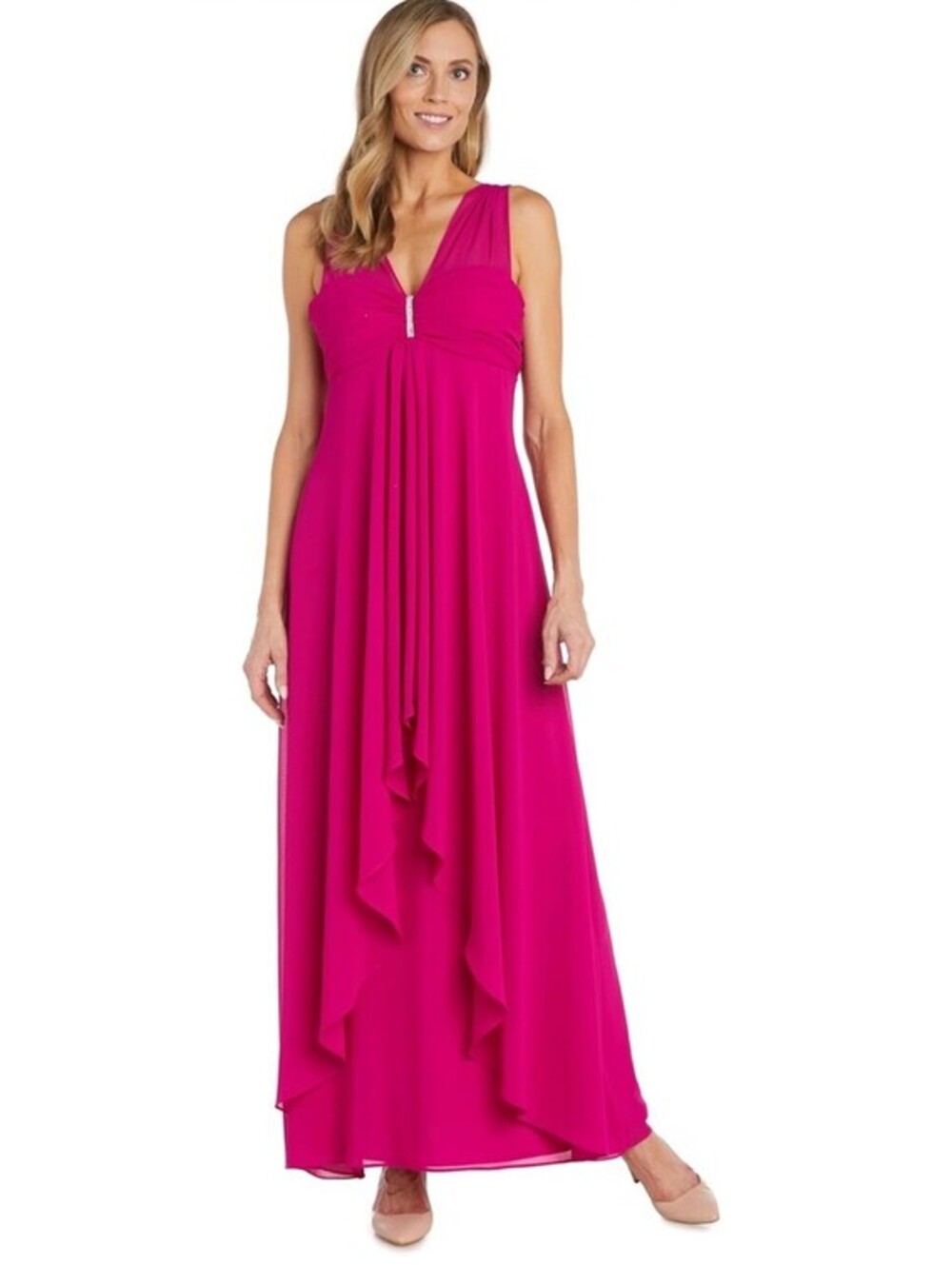 R&M Richards Women’s Gathered Sleeveless Evening Dress Gown Size 6 Fuchsia